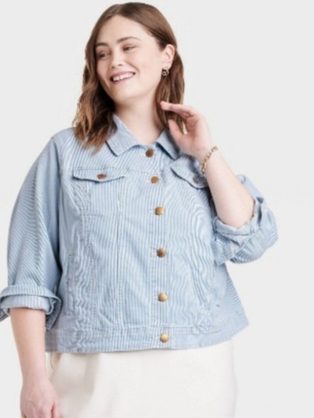 Universal Thread Light Blue Striped Cotton Button-Front Jacket